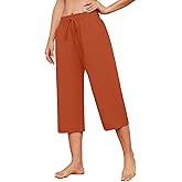 Larmliss Womens Capri Pants Casual Wide Leg Drawstring Elastic Waist Loose Lounge Cropped Pants with Pockets