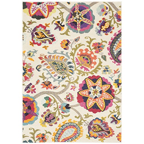 Safavieh Monaco Collection MNC229A Modern Colorful Floral Ivory and Multicolored Area Rug (2'2" x 4')