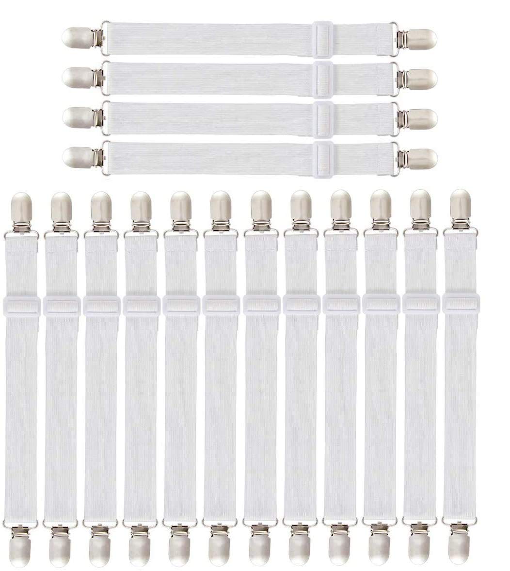 O-Kinee LAKIND 16PCS Sheet Fasteners Adjustable Bed Sheet Holders Fasteners Suspenders Straps Grippers Clips White (16pcs)
