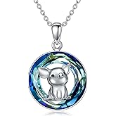 LONAGO Pig Necklace with Blue Crystal, Pet Pig Pendant Necklace Gift for Women