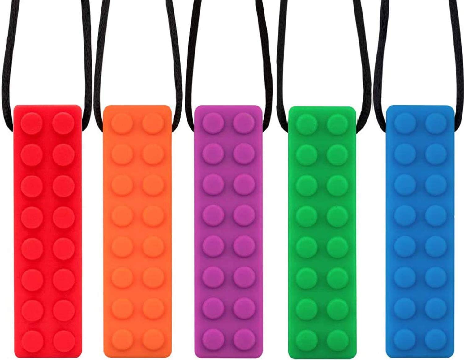 Chew Necklace Set, Made from Food Grade Silicone Safety for Kids Chewing, Perfect for Autistic, ADHD, Oral Motor Boys and Girls Children-Blue,Red,Yellow,Orange