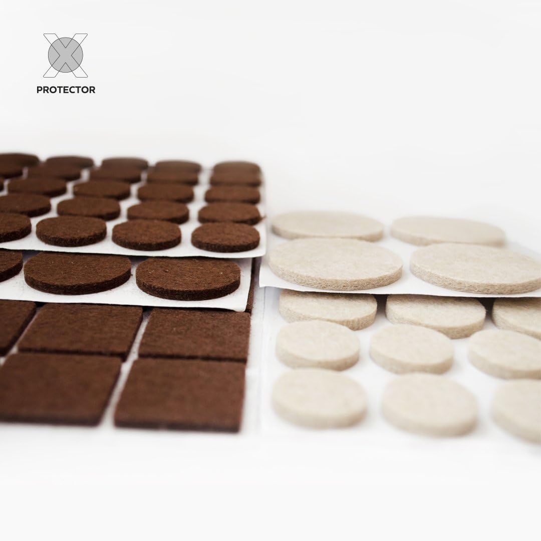 X-PROTECTOR Premium Two Colors Pack Furniture Pads 133 Piece! Felt Pads Furniture Feet Brown 106 + Beige 27 Various Sizes - Best Wood Floor Protectors. Protect Your Hardwood & Laminate Flooring - - 