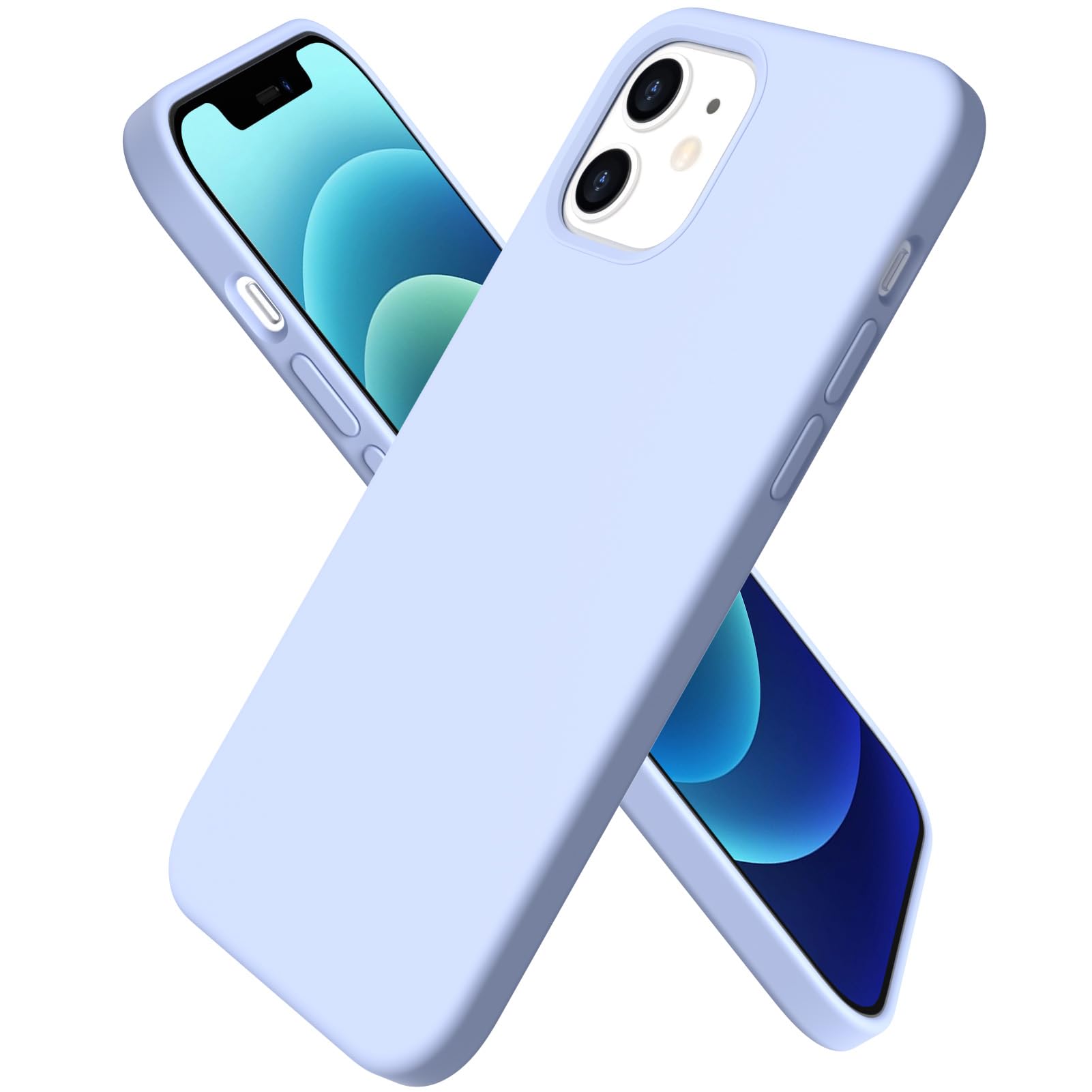 ORNARTO Compatible with iPhone 12 Mini Case, Slim Liquid Silicone 3 Layers Full Covered Soft Gel Rubber with Microfiber Case Cover 5.4 inch-Baby Blue