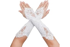 PURFUN Girls Princess Satin Lace Long Fingerless Gloves - Holy Communion, Halloween, Wedding, Flower Girl