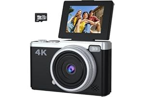 4K Digital Camera for Photography, 64MP Point and Shoot Digital Cameras 2.4‘’ 180°Flip Screen Compact Travel Camera Auto Focu