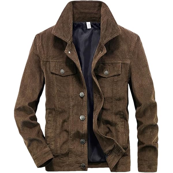 tuduoms Men's Casual Corduroy Trucker Jacket Vintage Long Sleeve