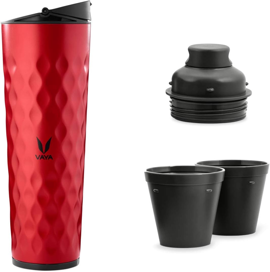 Vaya Drynk 600 ml 3 in 1 Thermosteel Vacuum Insulated Gulper and Sipper Water Bottle (Tumbler+Sipper+Gulper) with 2 Cups, Thermosteel Flask, Red
