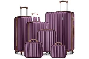 LARVENDER Luggage Sets 6 Piece, Expandable Hardside Suitcase Set Carry on Luggage with Spinner Wheels, Lightweight Travel Luggage Set with TSA Locks for Men and Women, Purple