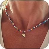 XIXINI Colorful Initial Necklaces for Women, Cute Gold Bubble Letter Necklace 14K Gold Plated Beaded Initial Choker Necklaces for Women Trendy Simple Personalized Name Necklace Fashion Womens Jewelry