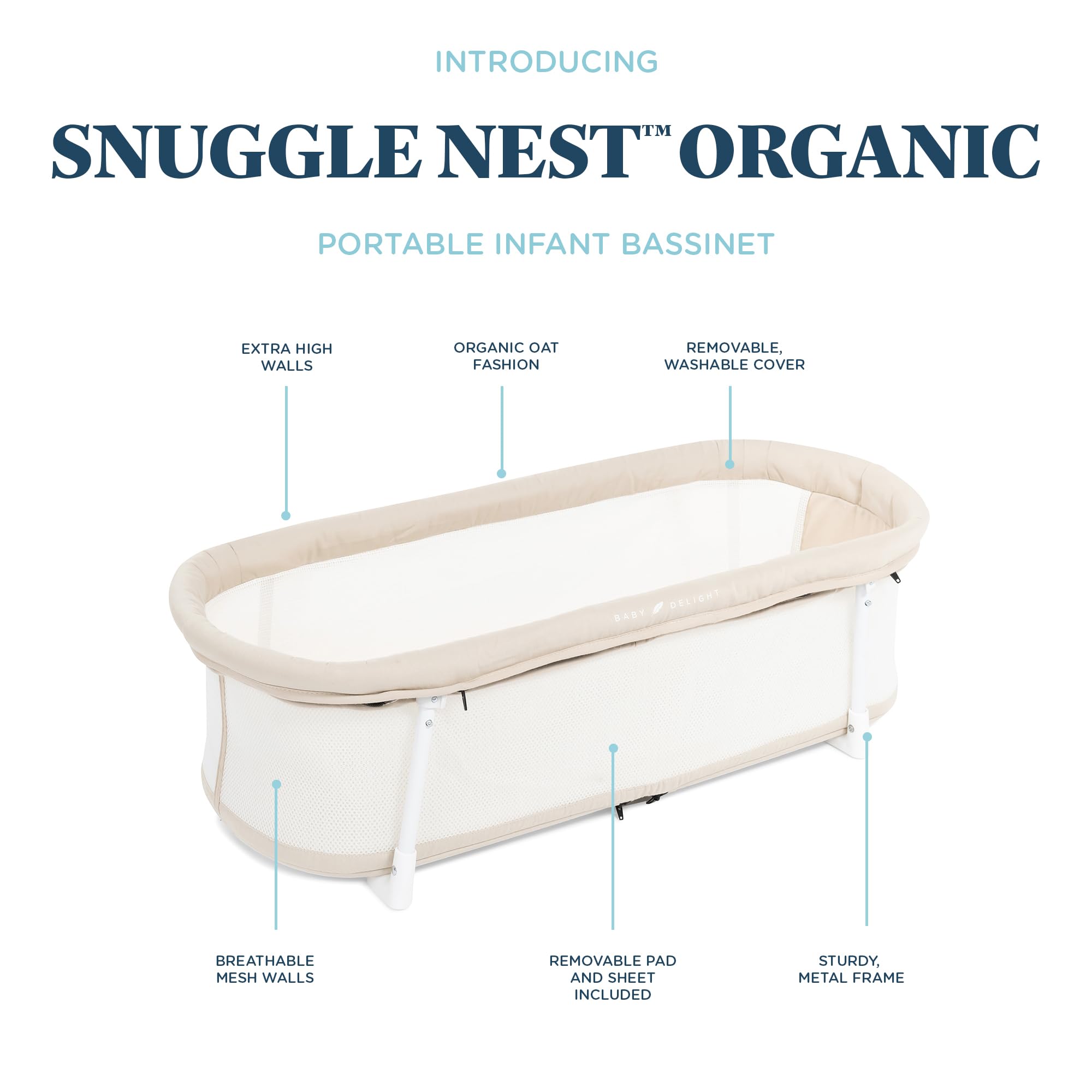 Baby Delight Snuggle Nest Bassinet, Portable Baby Bed, for Infants 0 – 5 Months, Organic Oat