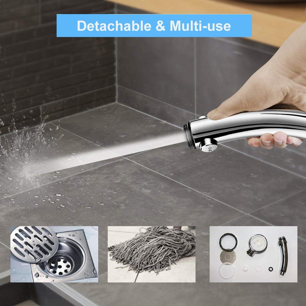 Handheld Shower Head, High Pressure 3-Spray Setting Showerhead Detachable Chrome Hand Shower with ON/OFF Pause Switch, Water Saving Mode for Bathroom Puppy Shower Accessories (Silver)