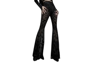 JUMISEE Women Rave Mesh Sheer Pants Flared Bell Bottom Pants for Dance Festival Clubwear