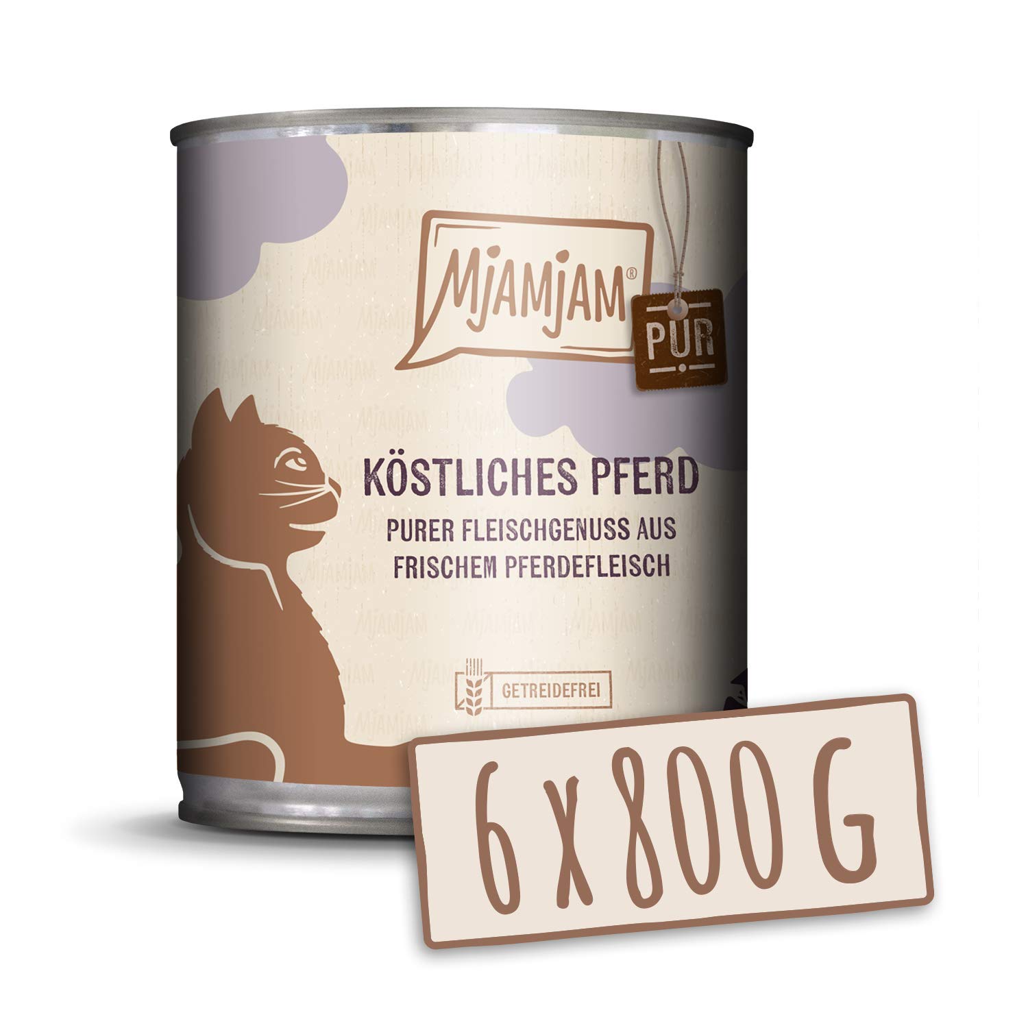 MjAMjAM - premium wet food for cats - pure meat pleasure - delicious pure horse, pack of 6 (6 x 800 g), grain-free with extra meat