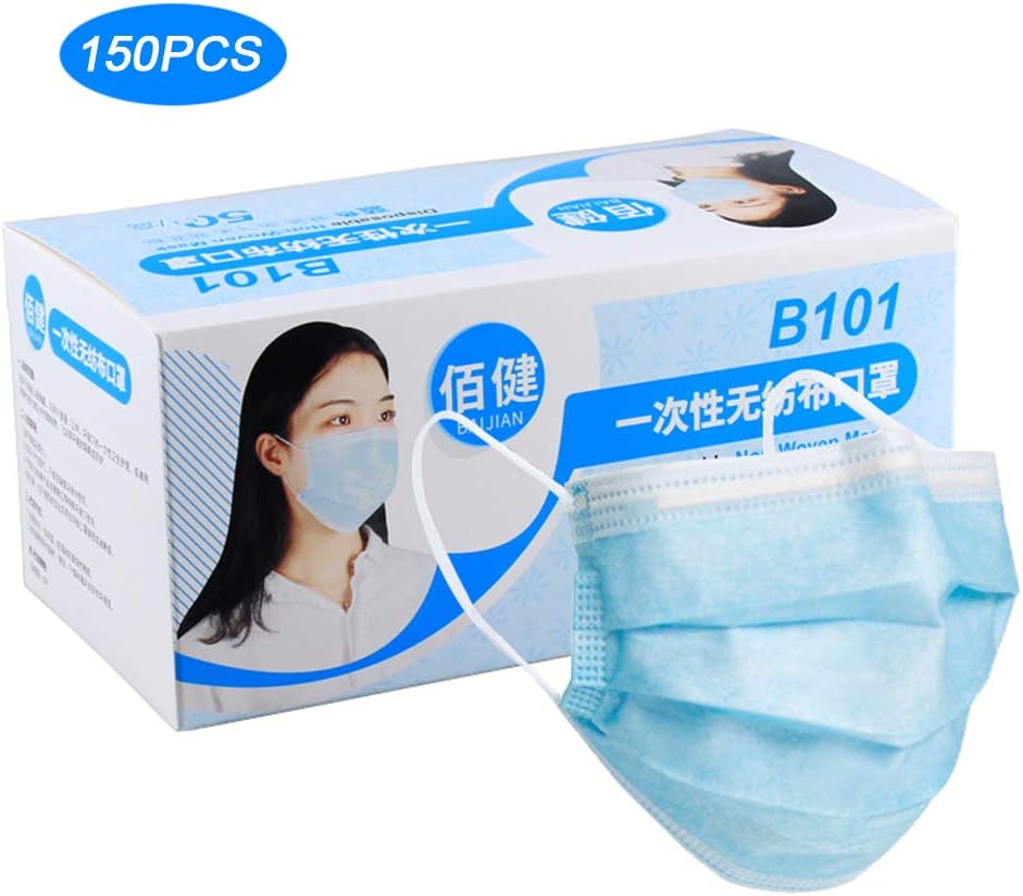 Disposable Mask, 3 Layers Flu Masks Ear Loop Face Dustproof Masks for Filter Dust and Bacteria to Protect Respiratory System Anti-Allergy Dental Medical Procedure Mask, Blue,150PCS