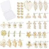 SUNNYCLUE 1 Box DIY 16 Pairs Flower Leaf Stud Earring Findings Stainless Steel Earrings Findings Thin Flower Ear Post with Ear Nuts for DIY Earring Jewelry Making