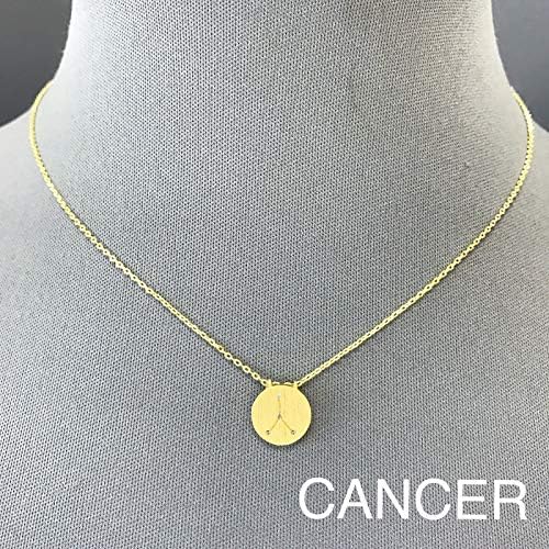 Gold Finish Dainty Rhinestone Astrology Cancer Mystic Zodiac Pendant Necklace