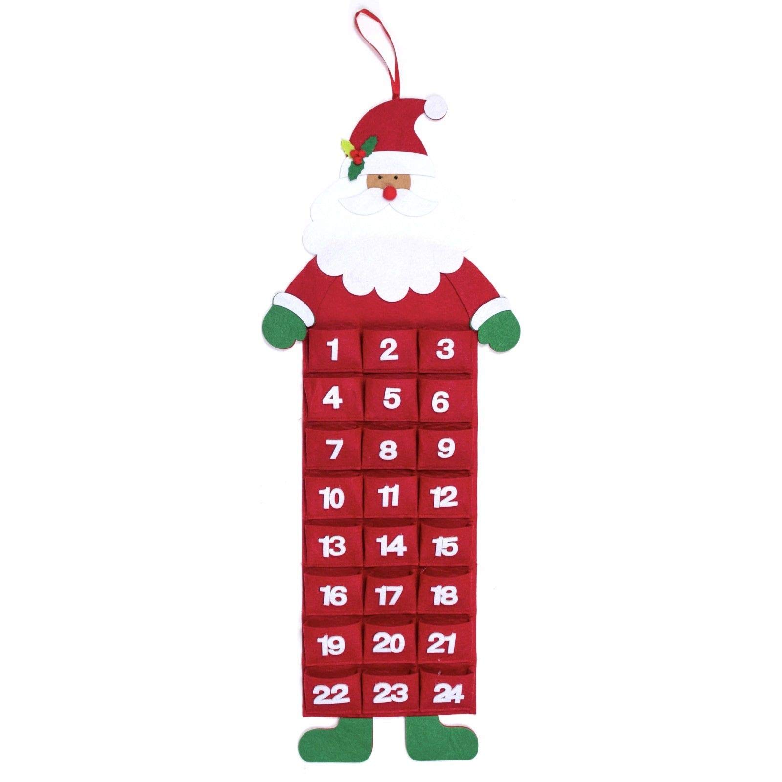 Large Felt Christmas Advent Calendar With Pockets Hanging Decoration (Choose Design) (Felt - Santa)