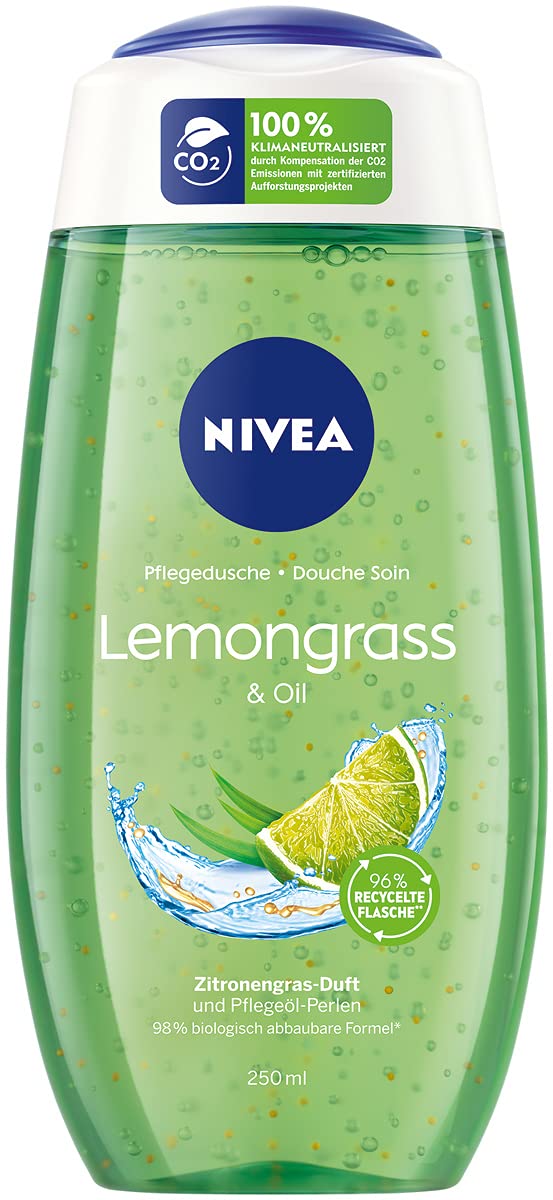 Nivea Lemongrass & Oil shower gel (250 ml), refreshing shower gel with nourishing oil pearls, pampering shower with revitalising lemongrass fragrance
