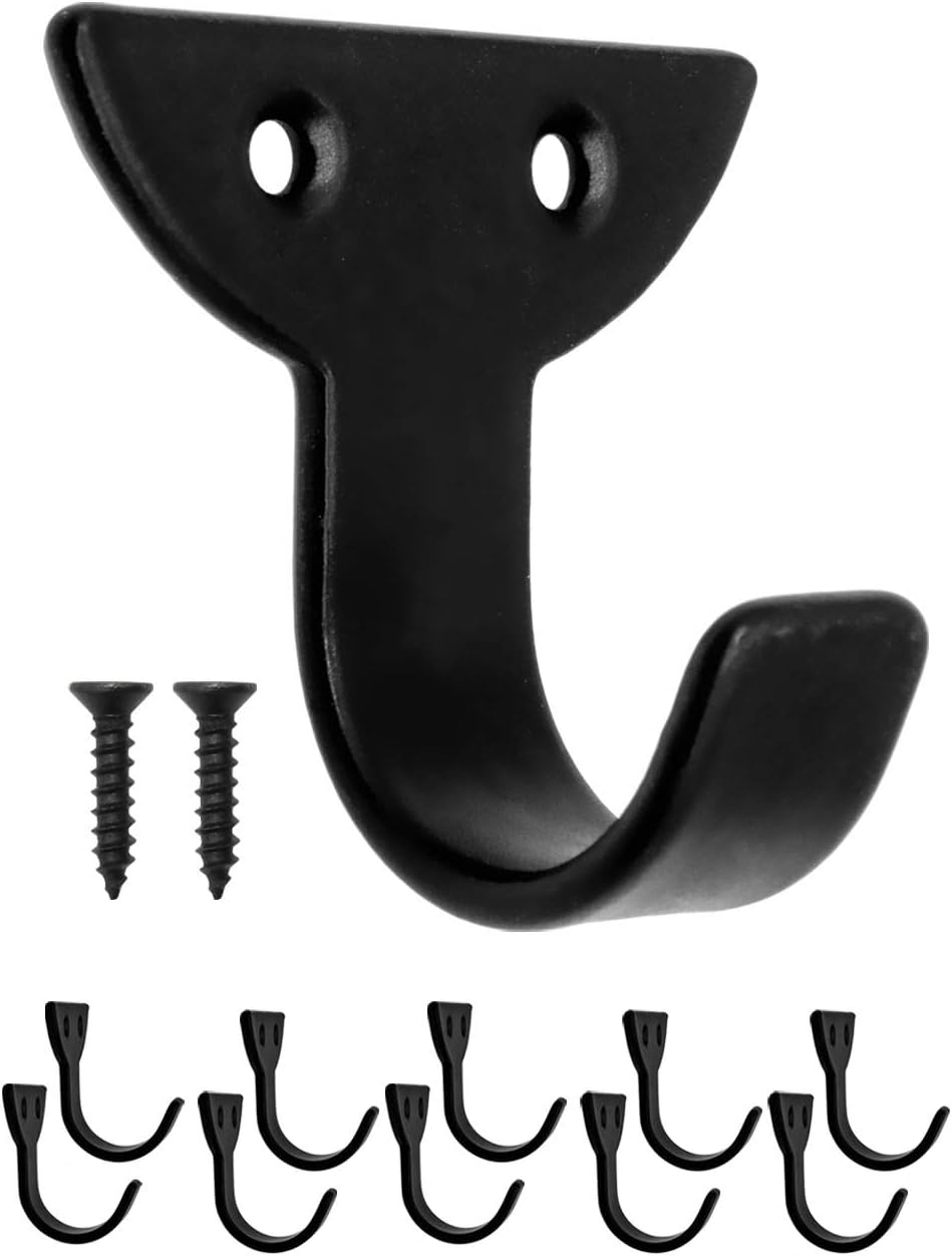Fuxxer® Classic Iron Hooks, Picture Hooks, Wall Hooks, Set of 10, Black, 39 x 22 mm