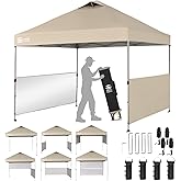 CROWN SHADES 10x10 Pop up Canopy Tent Instant Canopy with 150D Silver Coated Fabric Including 2 Half Sidewalls, 4 Ropes, 8 Stakes, 4 Weight Bags, STO 'N Go Bag, Beige