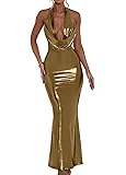 Memoriesea Women's Luxury Metallic Halter Neck