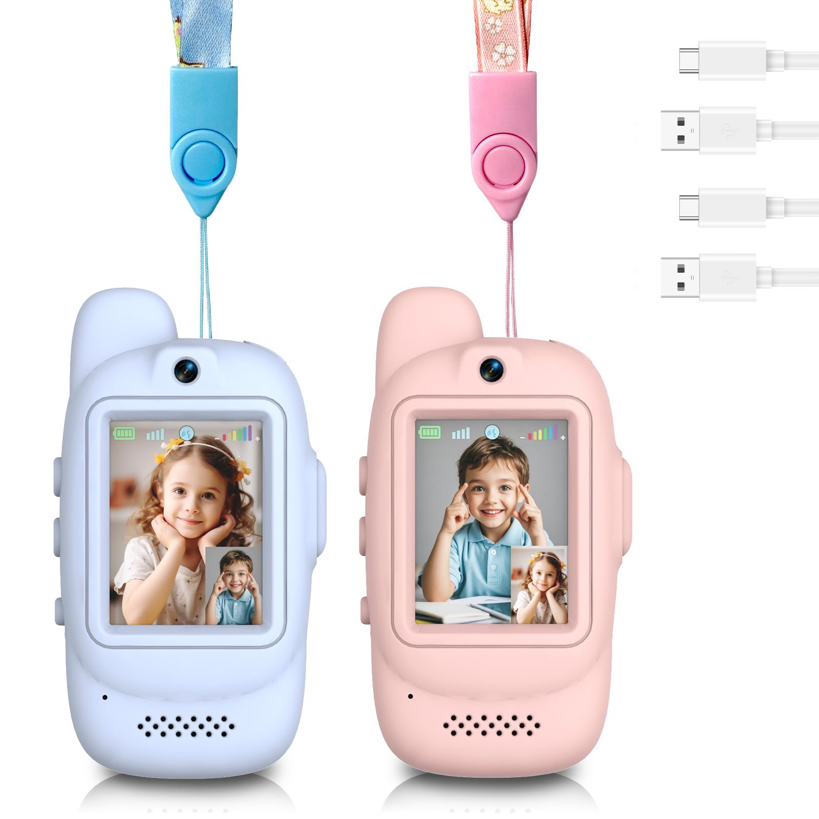 ZOKBOM Video Walkie Talkies for Kids, 2 Pack Rechargeable Walkie Talkies with Screen Display and Voice Changer, Long Range Toys Gifts for 3-12 Year Old Boys and Girls (Pink+Blue-1)