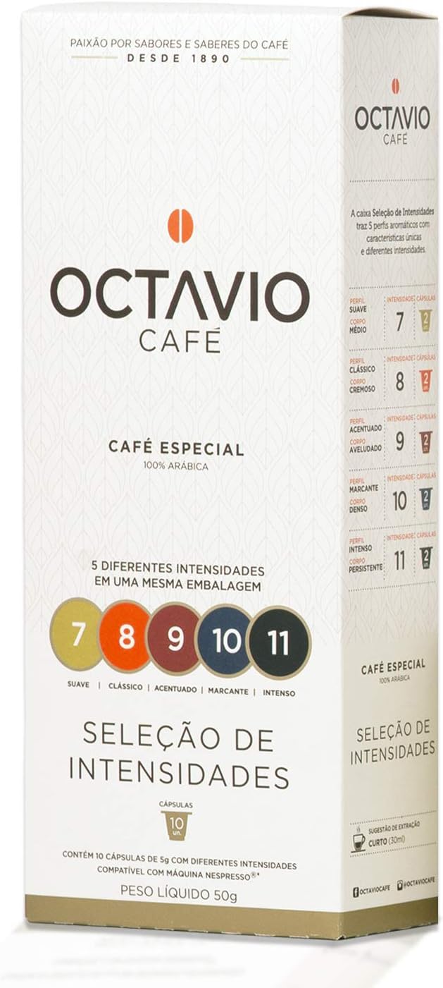 Cápsulas de Café, Octavio Café Especial, Seleção de Intensidades, Compatível com Nespresso, Contém 10 Cápsulas 