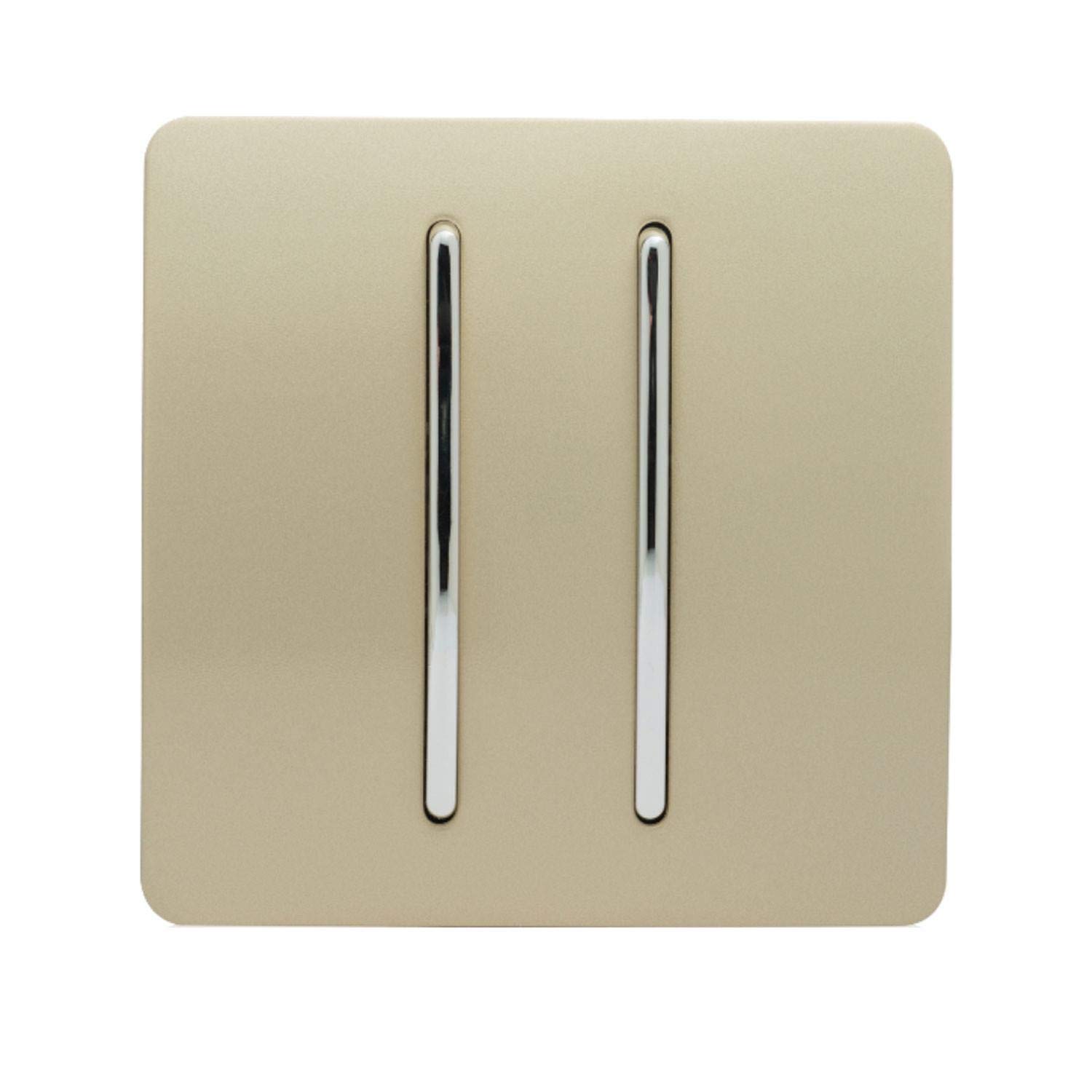 Trendi 2 Gang 3 way (Intermediate) 240V Screwless Raised Front Plate Plastic Artistic Modern Glossy 10 Amp Chrome Rocker Double Electrical Wall Light Switch Champagne Gold - ART-SS99GO