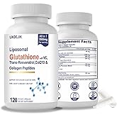 Liposomal Glutathione Supplement - 2000MG Glutathione Liposomal with VIT C, Resveratrol, Antioxidant Reduced L-Glutathione for Liver Detox and Immune Energy Skin Support, 120 Capsules