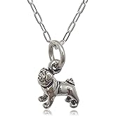 EnCharmed Sterling Silver Tiny Pug Dog 3D Charm Necklace, 18"