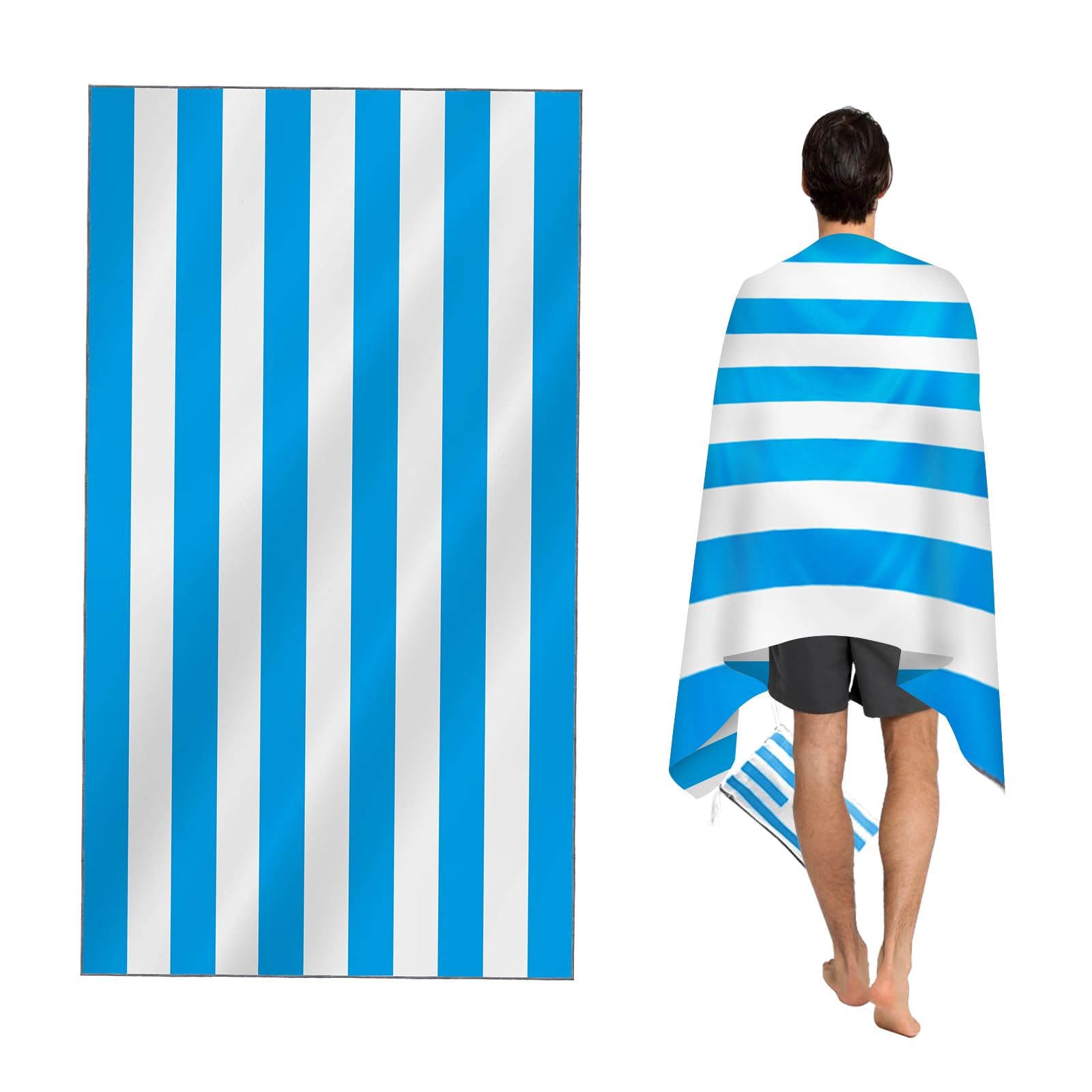 CNMTCCO Large Beach Towel for Adults with Bag - Quick Dry Microfibre - 100% Recycled Towel - Sand Free, Lightweight, Compact (160x90cm, 63x35in) (Light Blue)