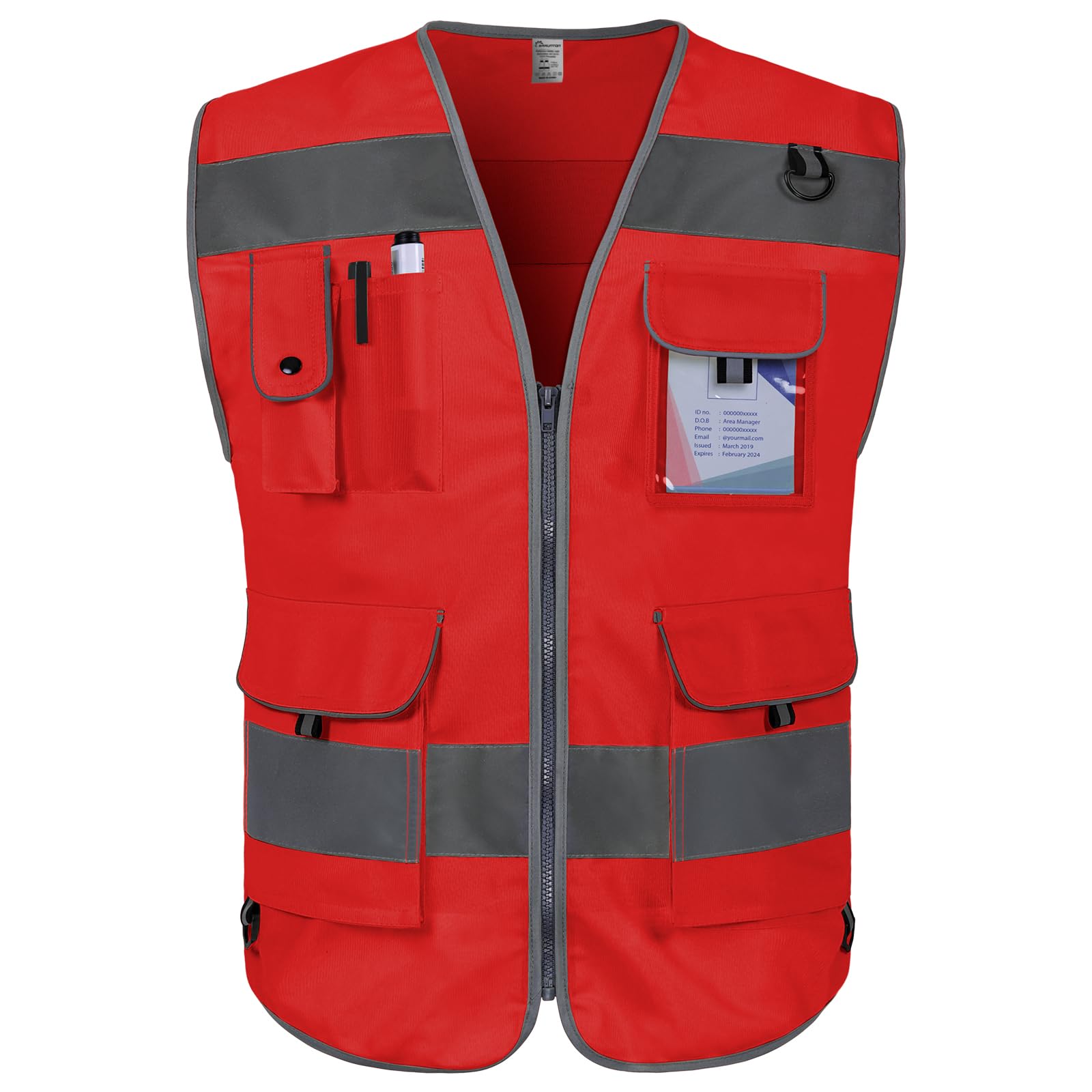 Graunton High Visibility Vest 9 Pockets Reflective Safety Work Vest for Men Women, Hi Vis Construction Vest with Reflective Strips, Meets ANSI/ISEA Standards, (UK-Red,X- Large) — image 1