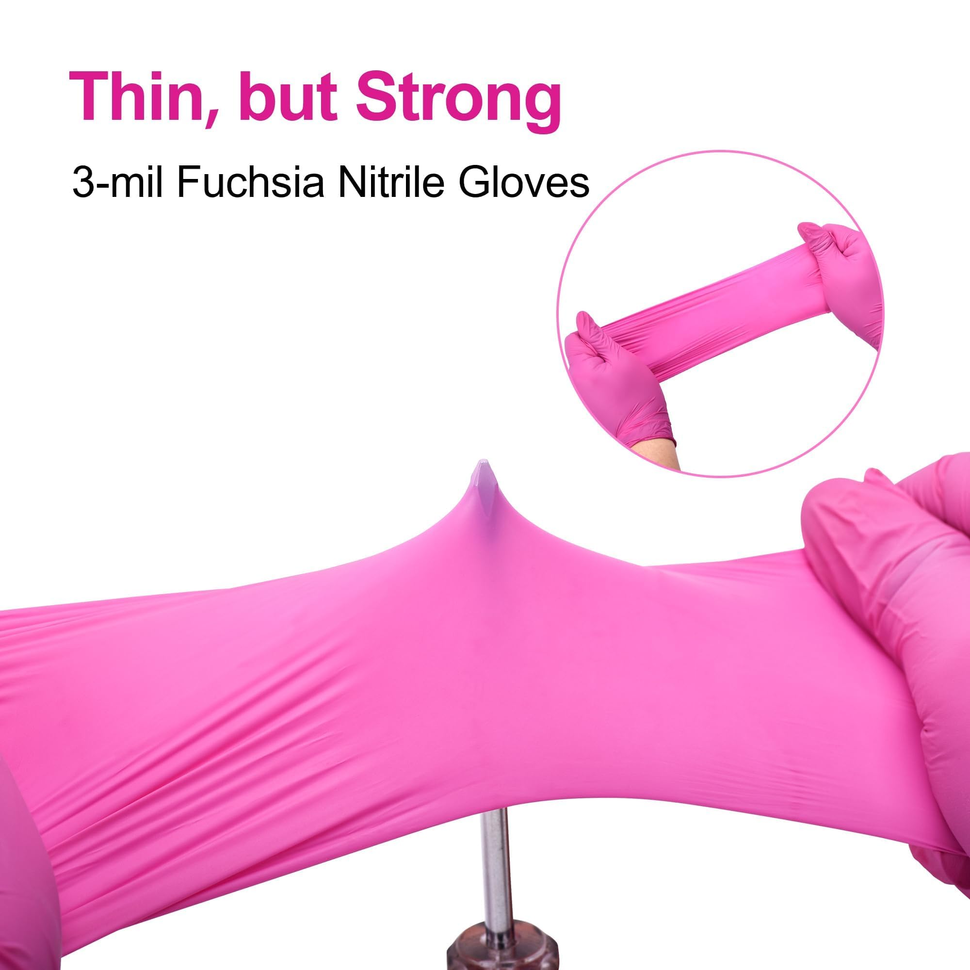 SwiftGrip Powder-Free Nitrile Gloves, 3-mil, Disposable Nitrile Gloves, Latex-Free, Powder-Free - Pink/Fuchsia