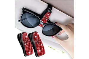 Turcee Set of 2 Bling Rhinestone Car Sun Visor Glasses Holders with Anti-Scratch Sponge,Car Decoration for Women Girls,Ticket Card Clip Visor Organizer,Universal Rhinestone Car Accessories (Red-2pcs)