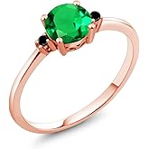 Gem Stone King 10K Rose Gold Green Nano Emerald and Black Diamond Solitaire Engagement Ring For Women (0.80 Cttw, Round 6MM, Gemstone May Birthstone)