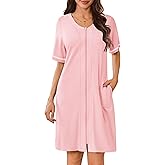Ekouaer Women Zipper Robes Short Sleeves Housecoat Lightweight Bathrobes Zip Up Robe Casual Nightgown with Pockets S-2XL