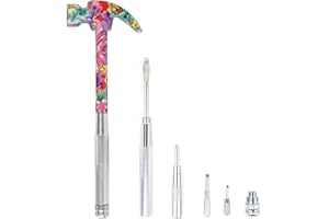 YOUMI 6 in 1 Multifunctional Floral Hammer & Screwdriver Tool Set Claw Hammer with Slotted/Flat Head Phillips Screwdriver Nail Puller Best Christmas Thanksgiving Halloween Gift for Her(Pink)