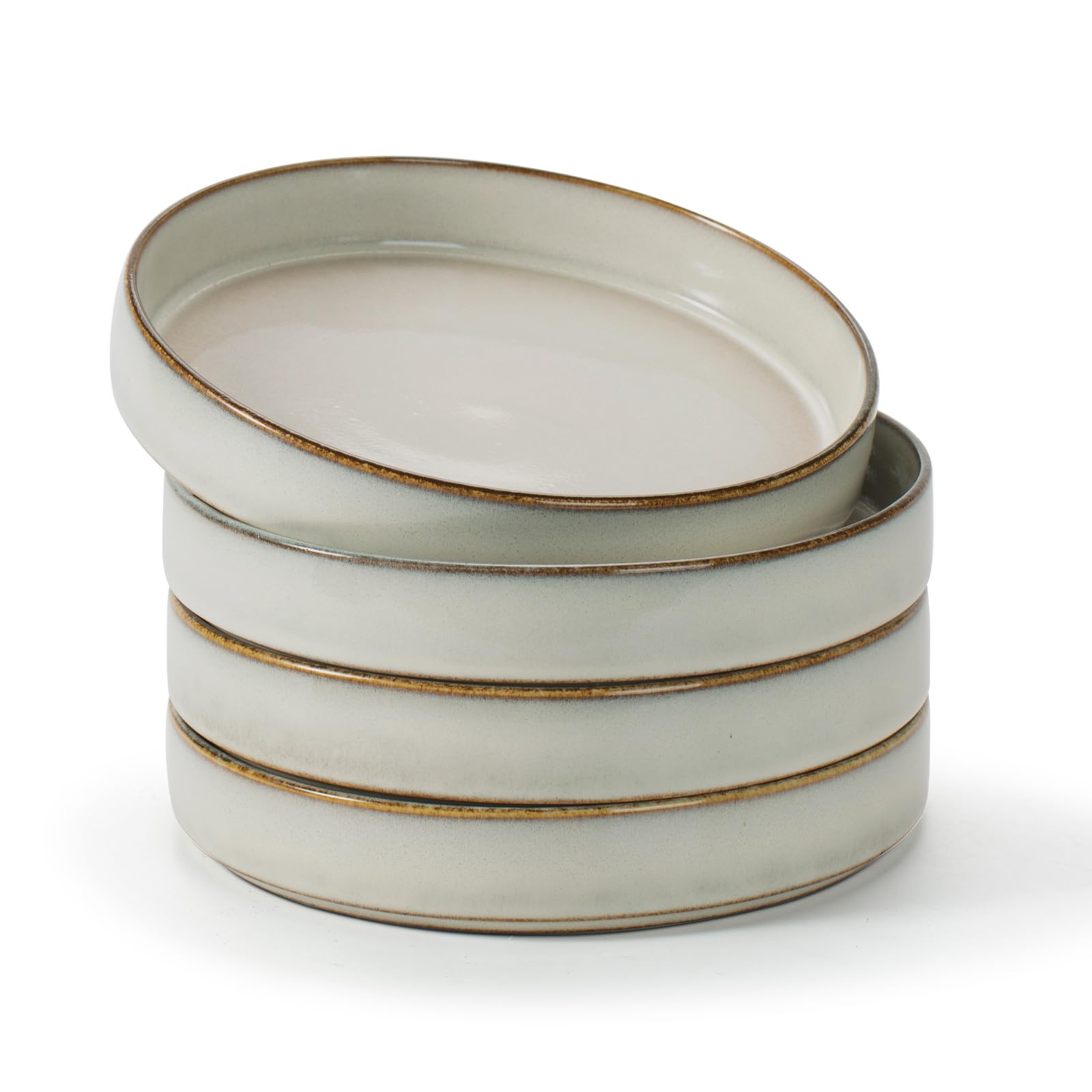 Photo 1 of ***** MISSSING 1 **** famiware Annecy Pasta Bowls Set of 4, 24 oz Salad Bowl Plates, Stoneware Dinnerware/Dishware/Plateware Set for Serving, Dining, Noodles, Remen - Microwave & Dishwasher Safe, Reactive Glaze, Grey-WhiteLPNO446024392