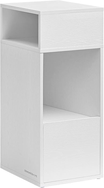 Comodino Sottile, Snapsemble Montaggio Rapido, Tavolino con 2 Scomparti Aperti e 1 Cassetto, per Camera da Letto, 30 x 25 x 59,4 cm, Bianco Neve LET911WE01