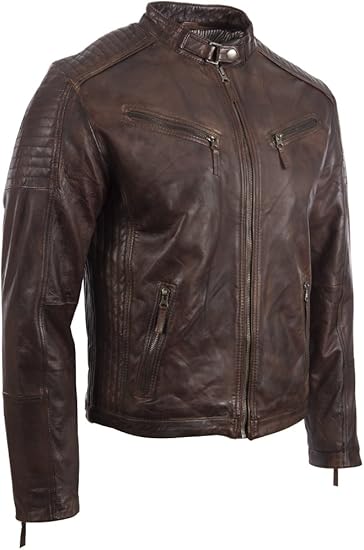 Aviatrix Herren Echtleder Biker Jacke Mit Seitenstich Und Schulter Detail Vo3w Amazon De Bekleidung