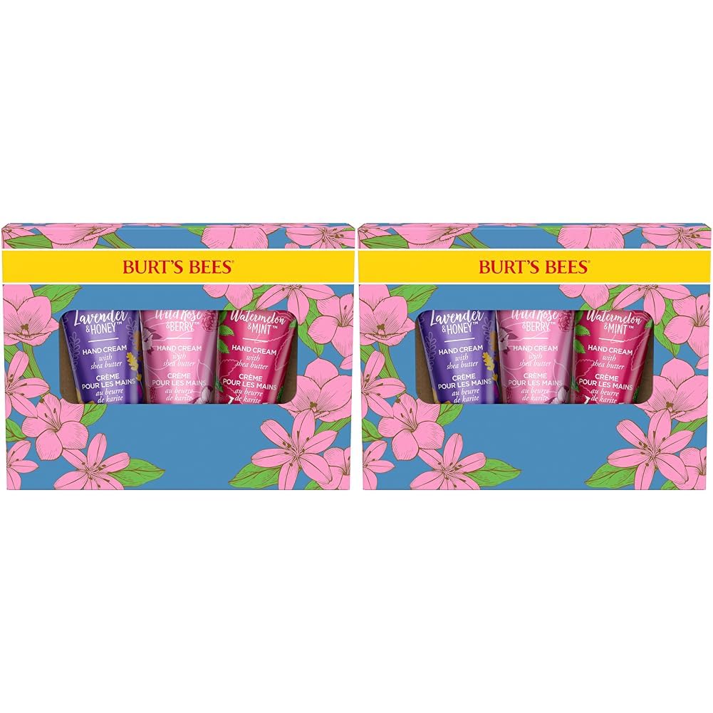 Burt's Bees Hand Cream Gift Set with Shea Butter, Lavender & Honey, Wild Rose & Berry and Watermelon & Mint, 6 Pack