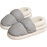 Womens Warm Puffy Slippers - Unisex Classic Waterproof Ankle Bootie - Men Comfy Thick Shoes with Anti-slip