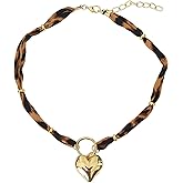 Wailike Scarf Necklace with Charm for Women Leopard Choker Necklaces Silk Tie Necklaces Scarfs Choker Necklaces Jewelry