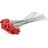 QWORK Steel Security Cable Wire Seals, Anti-Tamper Security Tags, Numbered, Red, Pack of 50pcs – Adjustable 11.8" Length