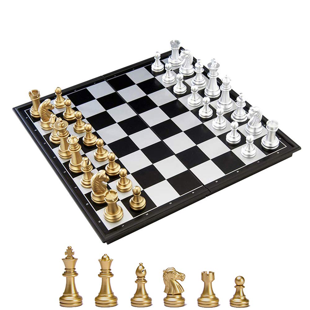 KOKOSUN Magnetic Chess Set with Folding Chess Board Gold and Silver Pieces Storage Convenient, Educational Toys/Gift for Kids and Adults (32×32cm)