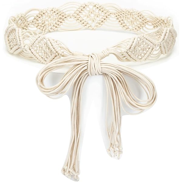 Bohemian Style Rope Braid Waist Belt, Adjustable 27.5-35.4 inch Kefley Braided Boho Belt for Women Thin Beaded Bohemian Rope  main image 3