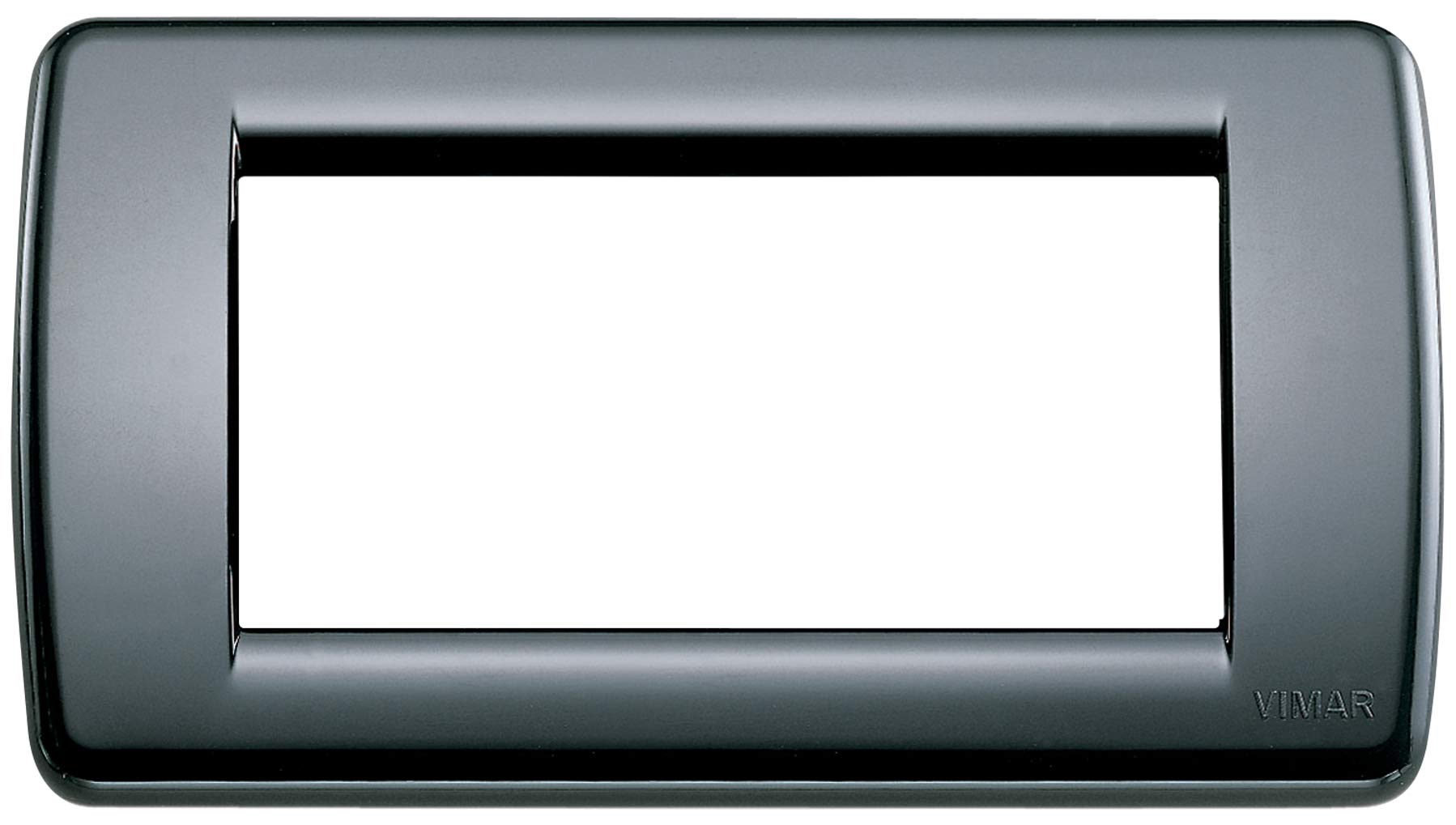 VIMAR Round Plate 4 Black Plastic Module (Idea Series, Civil Series, 1.62 cm Height x 12.75 cm Length x 9.5 cm Width, 4 moduli, Wall Plate)