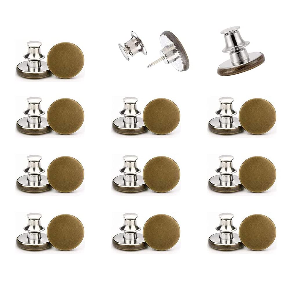 KOSTOO 10 Sets 17mm Replacement Jean Buttons Pants, Detachable and Removable Jean Button Pins No Sew Instant Button for Pants Fashion Jeans Swing Crafts DIY (Copper)