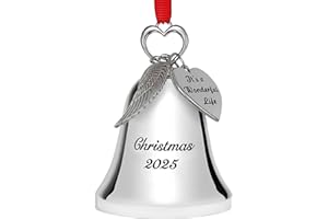 HOLIDAY JINGLE Silver Christmas Bell Ornament 2025 – Collectible Holiday Bell Engraved “Christmas 2025” with Angel Wing and “It’s A Wonderful Life” Tags – Movie Tribute Keepsake