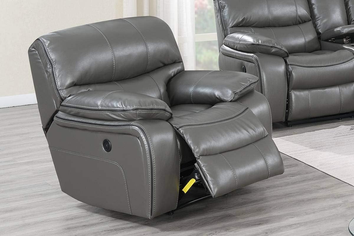 Amazon Com Modern Dark Grey Gel Leatherette Power Recliner Chair With Built In Usb Charger Kitchen Dining